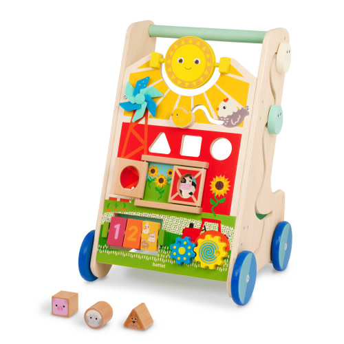 Battat Farm Footsteps Wooden Activity Walker 19.61 in with 3 Shapes, Baby and Toddler Toys