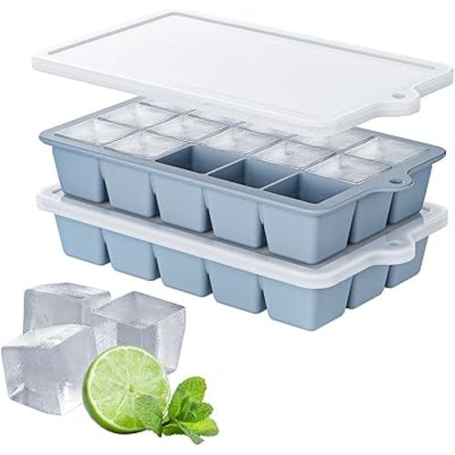 Ice Trays for Freezer 2 Pack, Easy Release Silicone Ice Cube Tray, Reusable Ice Cube Mold with Lid Stackable for Whiskey, Baby Food, BPA Free