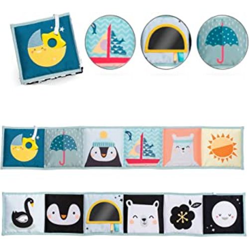 Newborn Infants 0-6 Soft Activity Book Black & White High Contrast Baby Book Infant Sensory Toys Tummy Time Soft Cloth Books Babies Textured Fabric Crinkling Shapes Patterns 0-12 Months Newborn Toys
