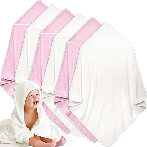 Chumia 6 Pack Baby Bath Towel Coral Fleece Soft Absorbent Newborn Hooded Towel for Kid 30 x 30 Inch Toddler Bath Blanket for Babies Infant Shower Gift(Pink, White)