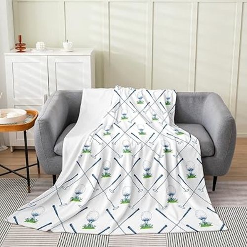 Golf Throw Blanket Throw 50x60 for Kids Boys Girls,Golf Club Flannel Blanket All Season,Sports Game Fleece Blanket Sofa Bed Couch Decor,Grass Land Geometric Lines Fuzzy Blanket Lightweight Soft