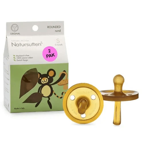 Natursutten Pacifiers 0-6 Months - 2-Pack Original Shield Round Nipple Natural Rubber Safe & Soft BPA-Free Pacifier for Breastfeeding Babies - Newborn Pacifiers Made in Italy