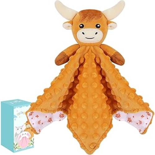 Loveys for Babies,Soft Baby Security Blanket for Newborn Infant Toddler Snuggle Toy Stuffed Animal,Lovey Highland Cow Security Blankets Baby Unisex for Gifts(Highland Cow,12.2in)