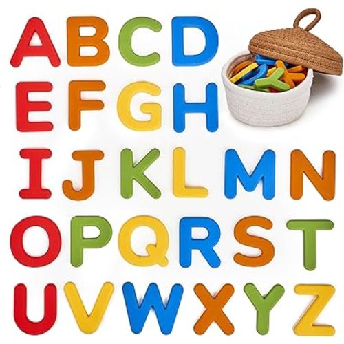 JoyCat Silicone Alphabet Magnetic Letters, 26 Uppercase ABC Fridge Magnets for Toddlers 1-3 & Kids, Baby Learning Refrigerator Toy Set, Preschool Birthday Gifts for Boys & Girls (Vibrant Color)