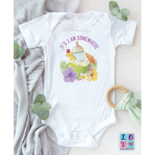 Tropical drink Onesie®, It's 2 am somewhere cute infant aesthetic shirt, Tropical baby shower gift with pastel colors