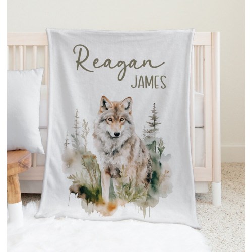 Personalized Wolf Blanket Grey Wolf Baby Blanket Wolf Nursery Blanket Wolves Woodland Baby Shower Gift Boy Nursery Decor Nature Nursery