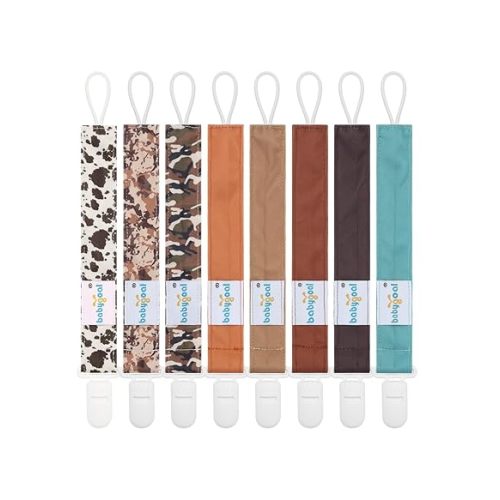 babygoal Baby Pacifier Clips 8 Pack, Pacifier Holder Clip for Boys and Girls Fits Most Pacifier and Binkies-Neutral Color