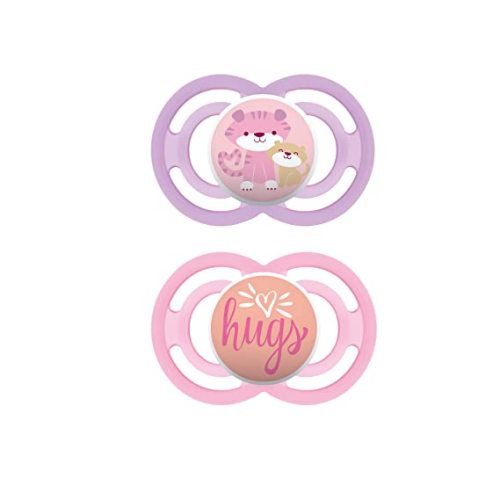 MAM Perfect Pacifiers, Orthodontic Pacifiers (1 Sterilizing Pacifier Case) MAM Pacifiers 6-Plus Months, Best Pacifier for Breastfed Babies, Designs May Vary, 6-16 (Pack of 2) - 6-16 (Pack of 2) (Kids) - White
