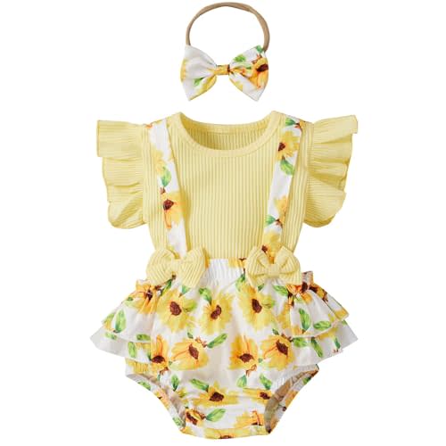 Mubineo Baby Girl Summer Clothes Romper Dress Outfits Cute Ruffle Floral Overalls Skirt Sets Newborn Outfit