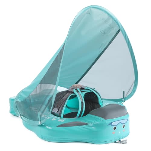 Mambobaby Float Add Tail Baby/Infant Swim Float with Canopy, Non-Inflatable Solid Upgrade Soft Waterproof Skin-Friendly Leather Material