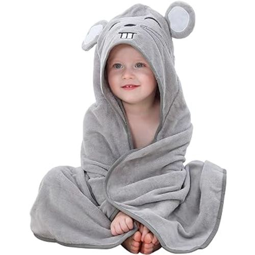 MICHLEY Animal Hooded Baby Bath Towel Toddler Premium Cotton Absorbent Washcloth for Girls Boys 0-6T, Mouse
