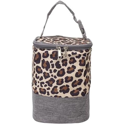 Insulated Baby Bottle Bag Waterproof Portable Breastmilk Warmer Cooler Bag with Handle for Travel 3L(Leopard Print)