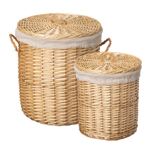 One Allium Way® Set Of 2 Round Willow Wicker Laundry Baskets With Lids Side Handles & Removable Fabric Liners Natural Decorative Storage Hampers For Clothes Towels Blankets And Everyday Home Organization | Wayfair