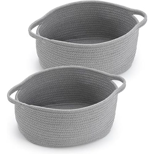Woven Storage Basket with Handles, Cotton Nursery Container Organizer Holder for Toys Book Baby Diapers Pet Shelf Cabinet Organization Decor