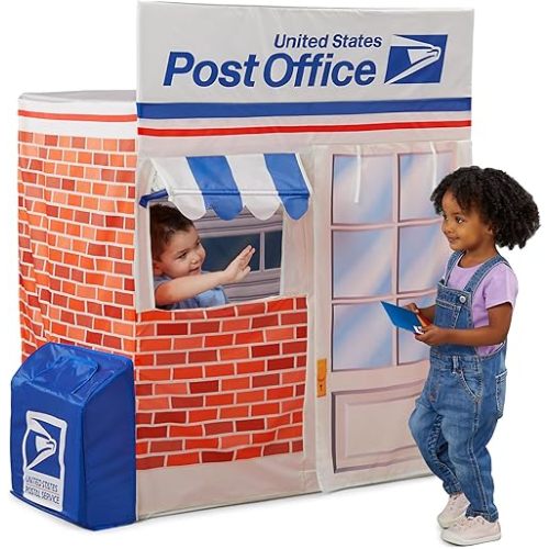 Kid Trax USPS Play Tent for Kids, Tent House for Kids, Large Front and Rear Openings, Mail Collection Box, Includes Carrying Case, Mail Truck or Carrier Accessory, Kids Play House, Post Office Toys