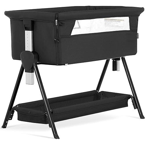 Dream On Me Lilly Bedside Bassinet for Baby, Lightweight and Portable Baby Bassinet, Seven Position Adjustable Height with Large Storage Area