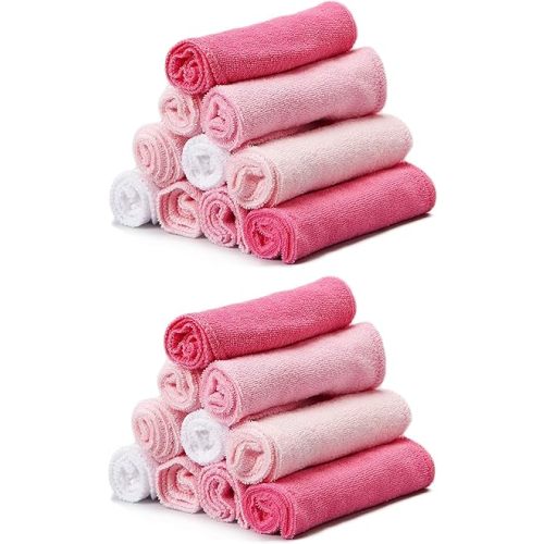 Spasilk Washcloth Wipes Set for Newborn Boys and Girls, Soft Terry Washcloth Set, Pack of 20, Pink