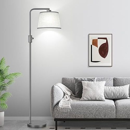 Dimmable Floor Lamp, 1000 Lumens LED Edison Bulb Included, Arc Floor Lamps for Living Room Modern Standing Lamp with Linen Shade, Tall Lamps for Living Room Bedroom Office Dining Room-Grey