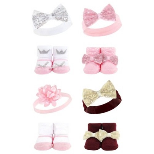 Hudson Baby Infant Girl 8Pc Headband and Socks Set, Princess Flower, 0-9 Months