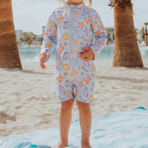 Crabby & Cute Long Sleeve Rash Guard One Piece Swimsuit