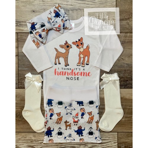 Rudolph Christmas Baby and Toddler Complete Outfit/ Baby Trendy Outfit / Trendy Toddler Outfit / Christmas Baby Outfit
