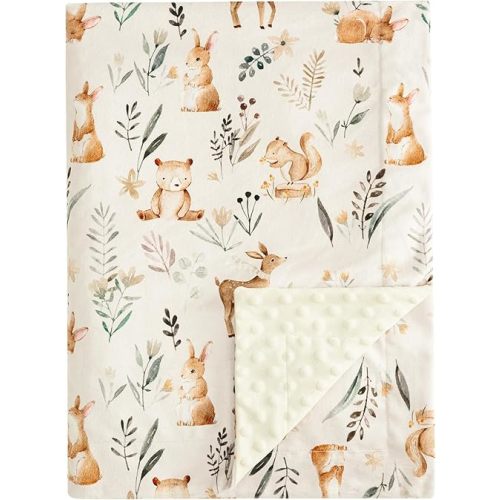 PHF Minky Baby Blanket for Boys with Double Layer, with Soothing Dotted Backing, Soft and Lightweight Reversible Receiving Blanket for Newborns, Infants, Babies, 40x50 Inches, Woodland&Forest