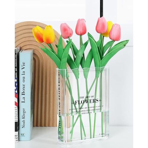 Book-Shaped Vase for Flowers, Book Lovers Gifts, Aesthetic Room Decor Cute Flowers Vases & Must-Have for Home, Bookshelf, Bedroom & Office Decor for Women & Teacher Gift - Like Mothers Day (Clear)