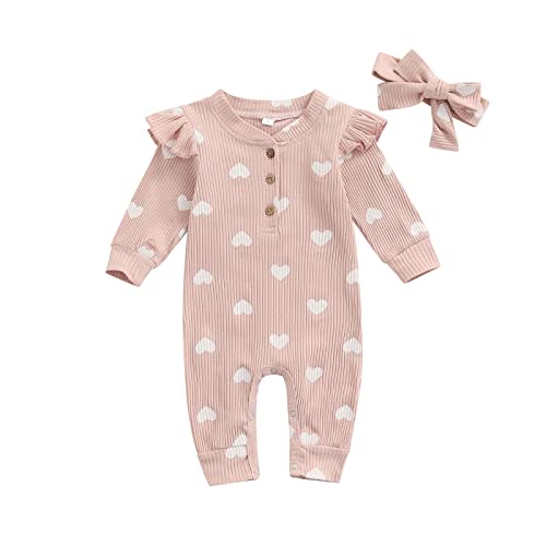 MoZiKQin Newborn Baby Girl Ruffle Romper Knit Sweater Onesie Jumpsuit Long Sleeve Zipper Romper Solid Fall Winter Outfits
