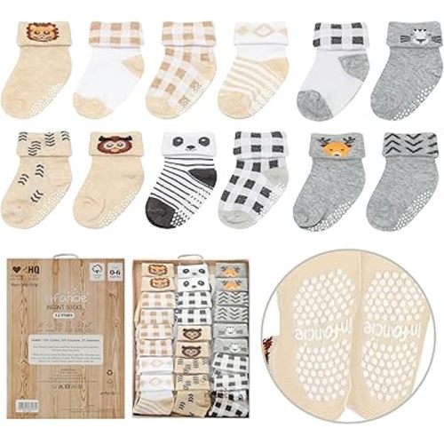 Baby Socks 12 Pairs, Toddler Socks, Newborn Socks, Baby Socks 0-6 Months Boys, Safe Walking Non-Slip Sole, Infant Socks, Baby Girl Socks, Baby Boy Socks.