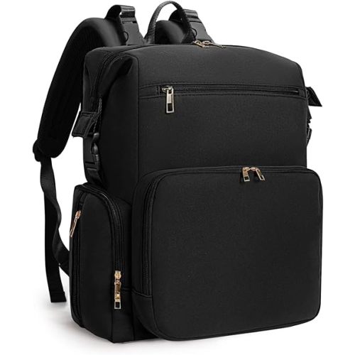 Neoprene Diaper Bag Backpack with Changing Pad & Insulated Pockets (Black)