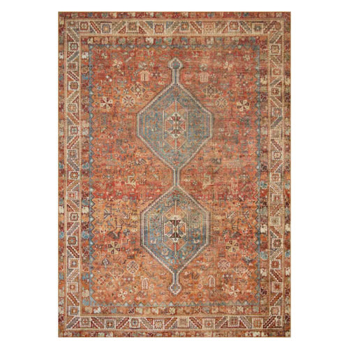 (D570) Freya Red Multicolor Medallion Washable Area Rug, 5x7