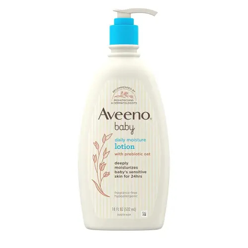 Aveeno Baby Daily Moisture Body Lotion for Sensitive Skin, Hypoallergenic Moisturizing Baby Lotion with Nourishing Oatmeal to Deeply Moisturize Baby's Skin, Fragrance-Free, 18 fl. oz