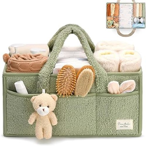 Baby Nappy Caddy Portable Storage Basket for Diapers and Wipes,Car Caddy Organizer,Nursery Diaper Organizer (green)