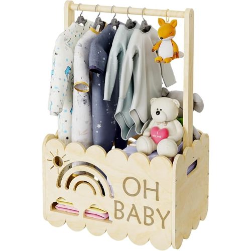 Wooden Baby Shower Crate Closet, Wooden Baby Shower Crate Closet, Boys and Girls for Baby Shower Wooden Basket Gifts, Welcome Baby Gifts, Suitable for Pregnancy Glfts for New Parent