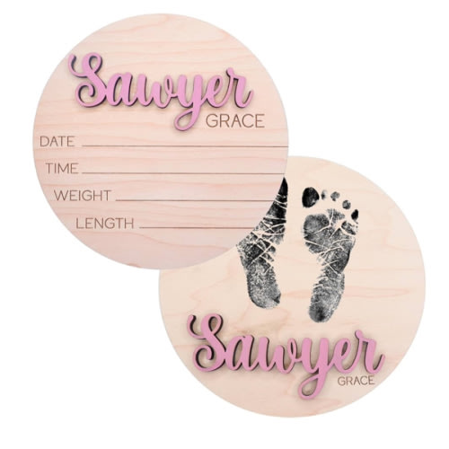 Baby Stats & Footprint Sign For Hospital, Newborn Announcement Sign For Hospital, Birth Announcement Sign Photo Prop, Laser Birth Footprint (Stat + Footprint Sign)