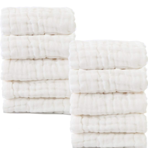 Baby Muslin Washcloths- Natural Organic Cotton Baby Wipes - Soft Newborn Baby Face Towel for Sensitive Skin- Baby Registry as Shower Gift, 10 Pack 10x10 inches By MUKIN (White)