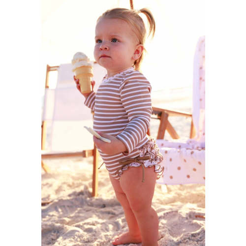 Long Sleeve Rash Guard With Ruffle Bottom | Sandy Stripes