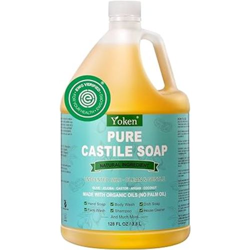 Castile Soap Liquid EWG Verified(1 Gallon, Unscented) Pure-Castile Liquid Soap for Body, Face, Hand, Pets, Laundry, Dish Soap and More - Made With Organic Oil, Vegan, Clean & Gentle, Versatile