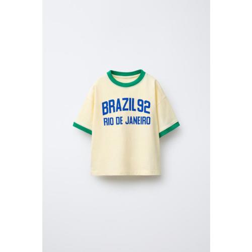 CONTRAST TRIM TEXT T-SHIRT - Light yellow | ZARA United States