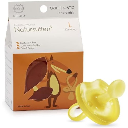 Natursutten Pacifiers 12-18 Months - 1-Pack Butterfly Shield Orthodontic Nipple Natural Rubber Safe & Soft BPA-Free Pacifiers for Breastfeeding Babies - Newborn Pacifiers Made in Italy