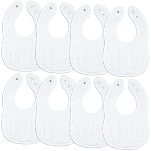Comfy Cubs Muslin Bibs, Pack of 8 - Cotton Bibs - White