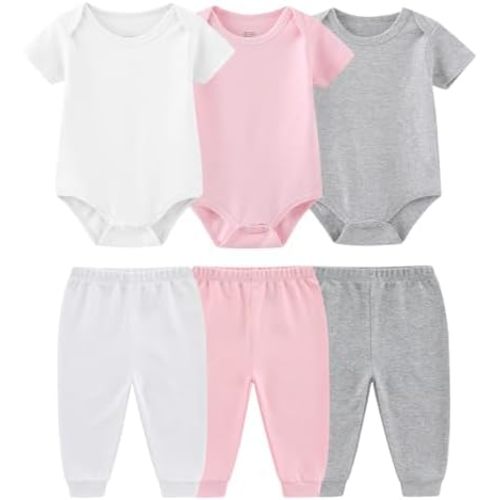Baby Bodysuit and Pant Set 6-pcs Ribbed Soft Infant Boy Girl Clothes Outfits