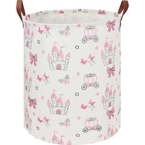 HKEC 19.7" Laundry Basket,Kids Dirty Clothes Hamper,Waterproof Toys Storage Bin,Room Decor,Gift Baskets,Nursery Hamper(Pink Princess)