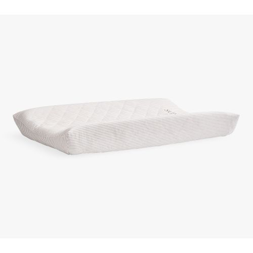Oxford Stripe Quilted Changing Pad Cover Natural