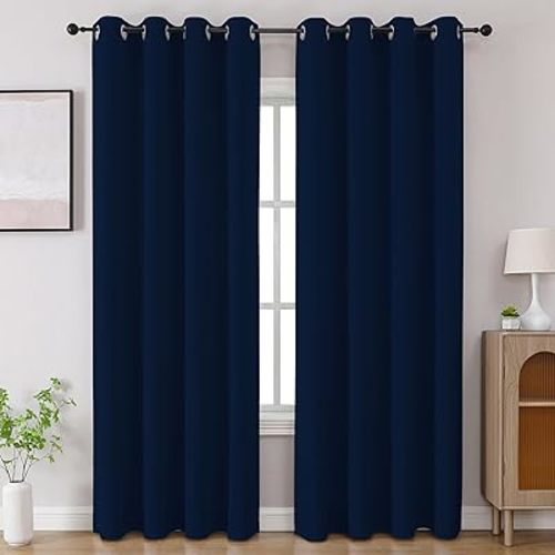 CUCRAF Navy Blue Blackout Curtains 84 inch Length 2 Panels Set, Room Darkening Drapes for Living Room Bedroom, Thermal Insulated Light Blocking Grommet Window Curtain (W52 x L84 Inch)