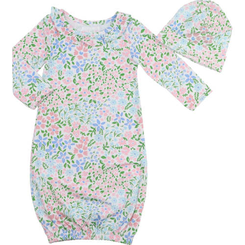 Pink And Blue Floral Knit Baby Gown And Beanie – Cecil & Lou