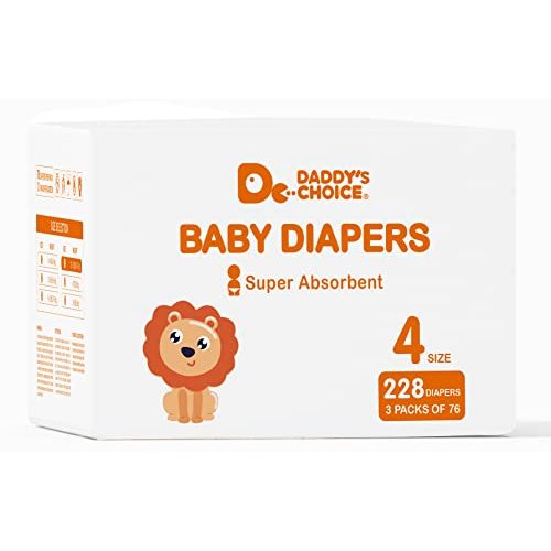 Baby Diapers Size 4 (22-37 lbs) 228ct, Daddy's Choice Super Absorbent, Softer Touch, Strong Absorption Diapers with Leak Proof(3 Pack of 76ct)