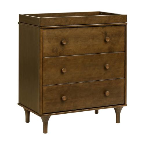 babyletto Lolly 3-Drawer Changer Dresser with Removable Changing Tray in Natural Walnut, Greenguard Gold Certified