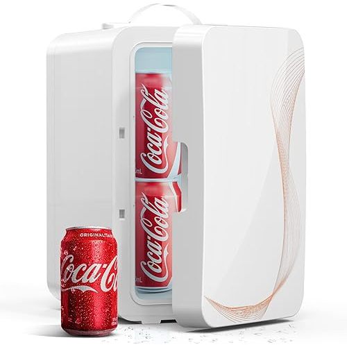 SUAVO Mini Fridge for Bedroom Skincare Fridge 6L/8 Cans Small Refrigerator Compact Refrigerator 110V AC/12V DC Portable Cooler and Warmer for Skin Care Cosmetic Beverages Drinks, Office Dorm and Car