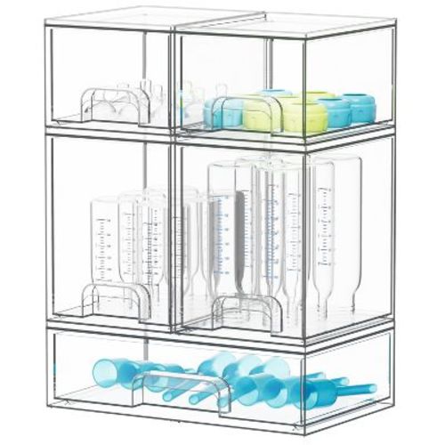 SpaceAid Baby Bottle Storage Organizer, Stackable Acrylic Drawer Unit with Small, Medium & Large Bin for Countertop, Cabinet, Vanity